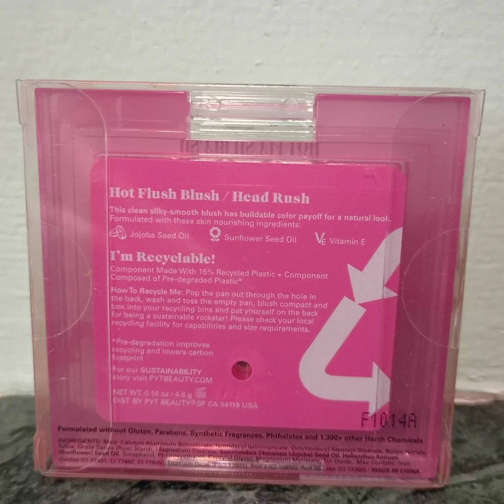 PYT Beauty Hot Flush Blush Head Rush Peachy Pink Shimmer Clean Vegan 0.16oz NEW